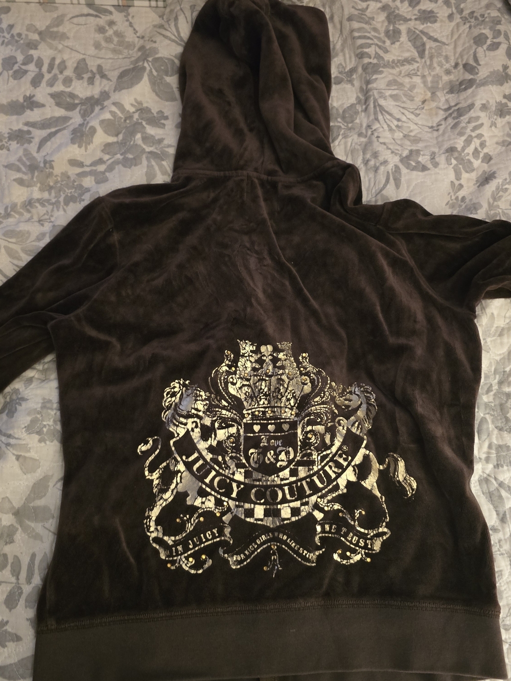 Juicy Couture Brown Velvet Hoodie with Gold Crest